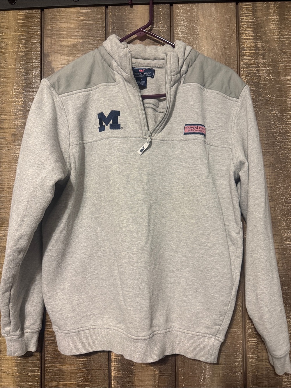 VINEYARD VINES MICHIGAN WOLVERINES MENS GREY SHEP SHIRT LONG SLEEVE QTR ZIP PULL